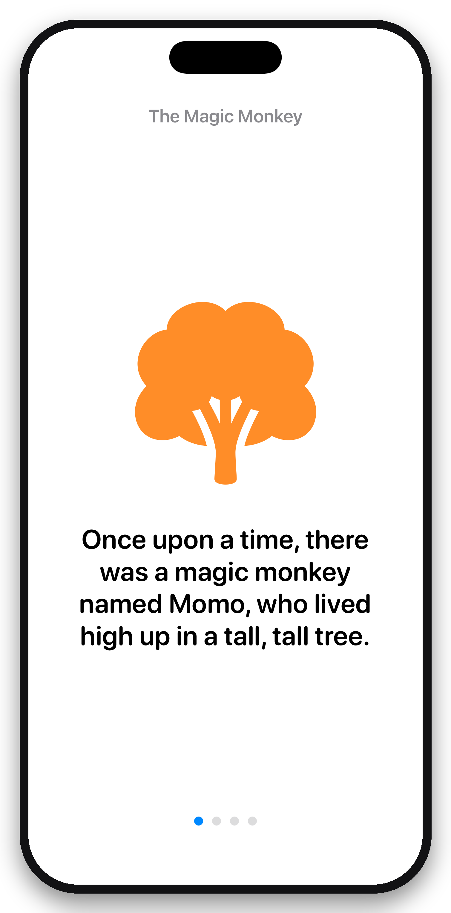 A story page playing with narration and an illustration, Screen Display on