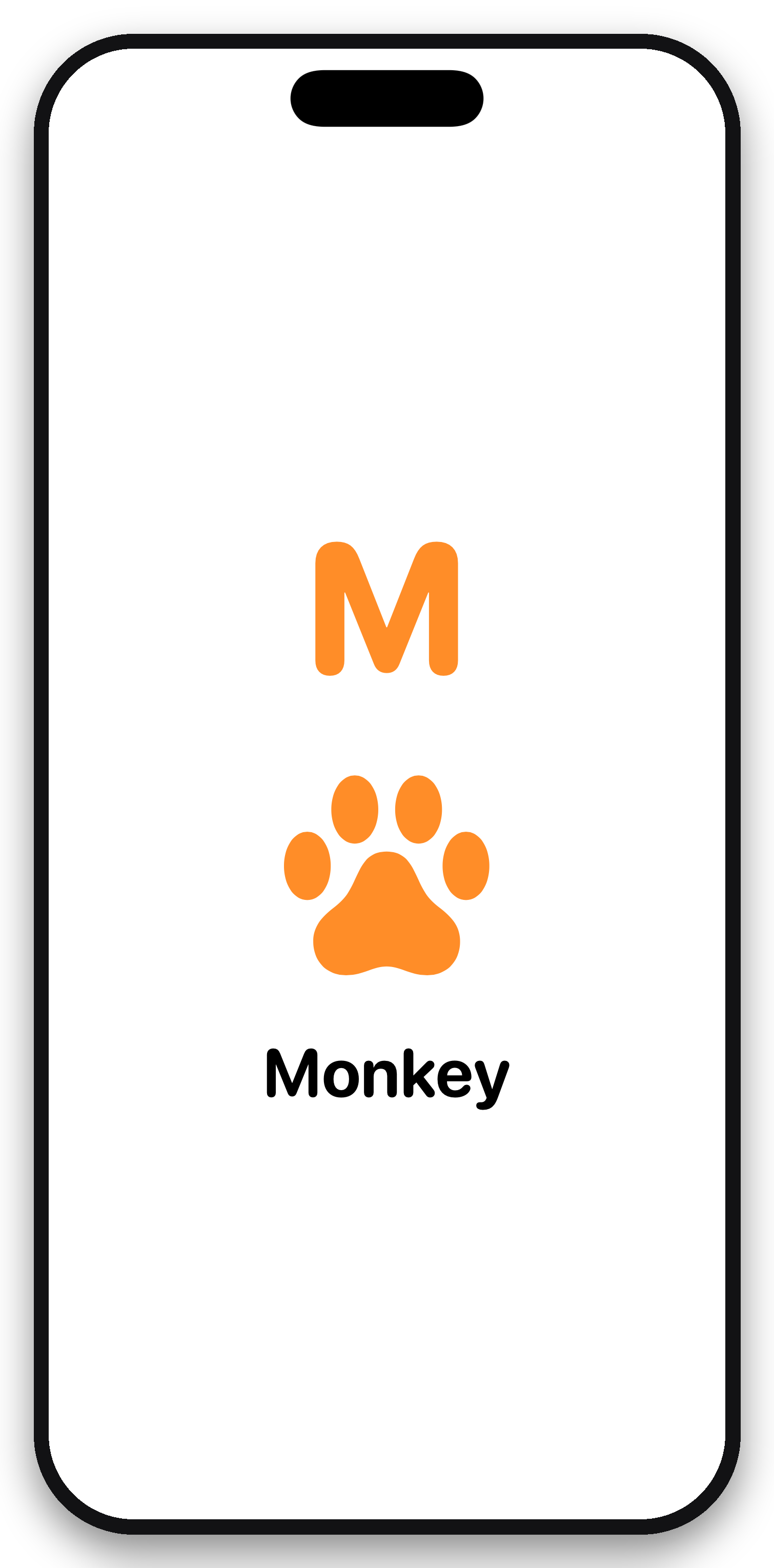 A vocabulary card showing the letter M and the word Monkey, Screen Display on
