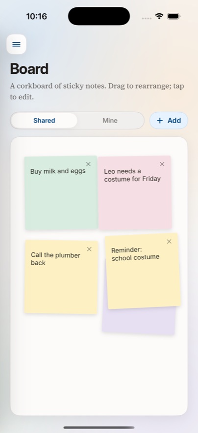 A shared sticky note board