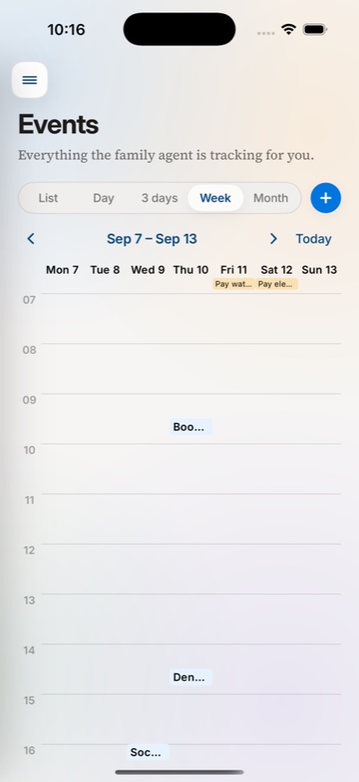 A week calendar with several events