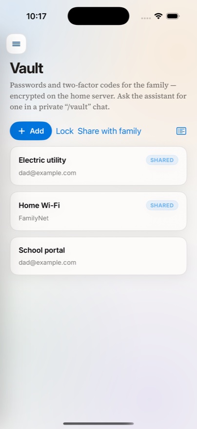 The vault listing shared and private entries