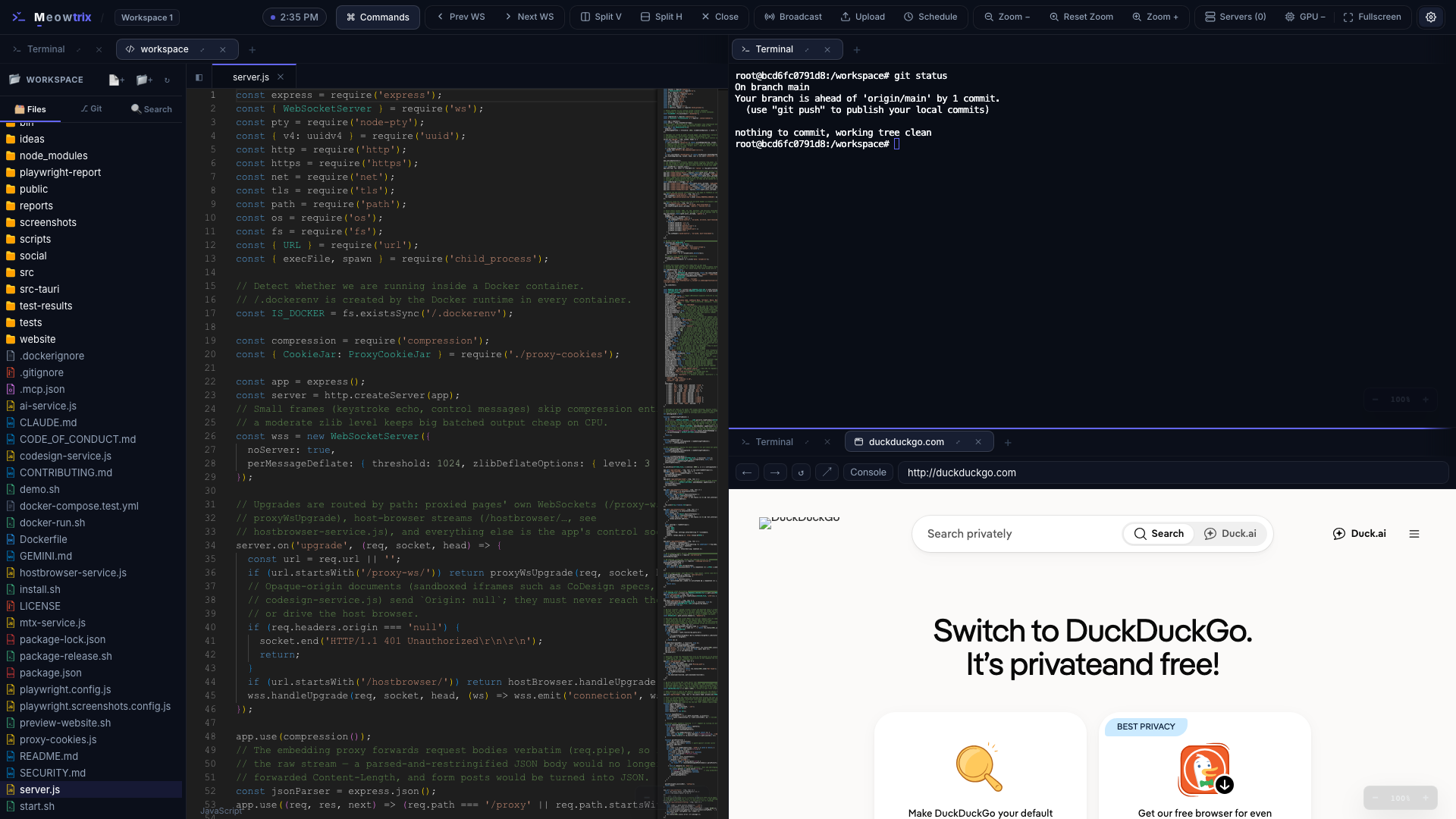 Meowtrix remote workspace in dark theme