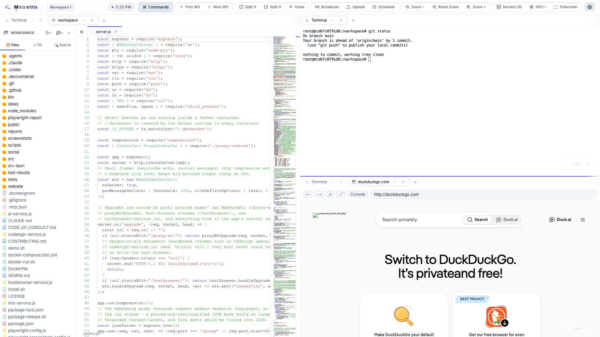 Meowtrix remote workspace in light theme